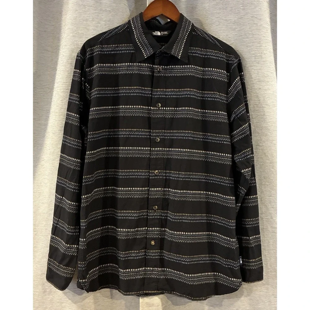 The North Face Shirt Men's Large Button Up Striped Geo Print Long Sleeve